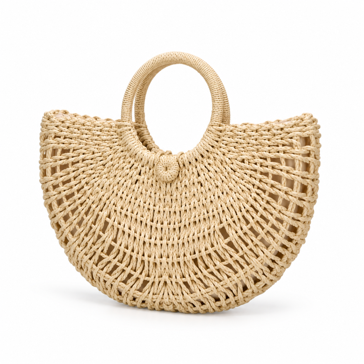 Natural Woven Raffia Half Moon Handbag