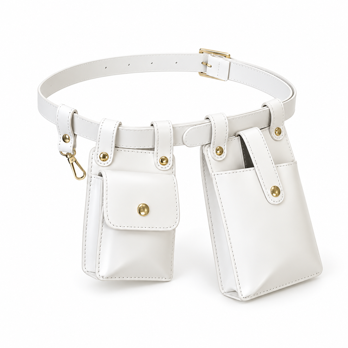White Double Pouch Adjustable Waist Belt
