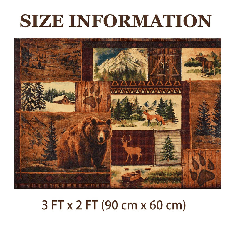 small house bear moose throwing carpet, area carpet in farmhouse style, used for living room and bedroom entrances, non slip washable soft brown floor carpet, retro rural wildlife home decoration area carpet
