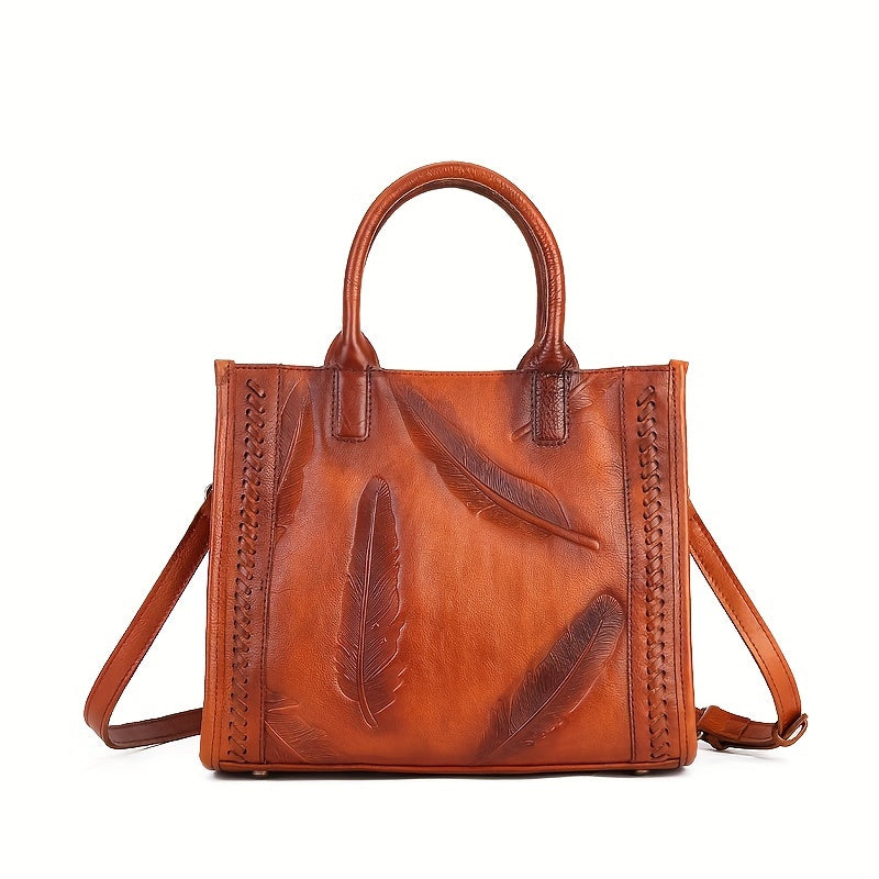 Vintage-Style Leather Tote Bag With Sling Strap, Large Capacity Handbag For Women