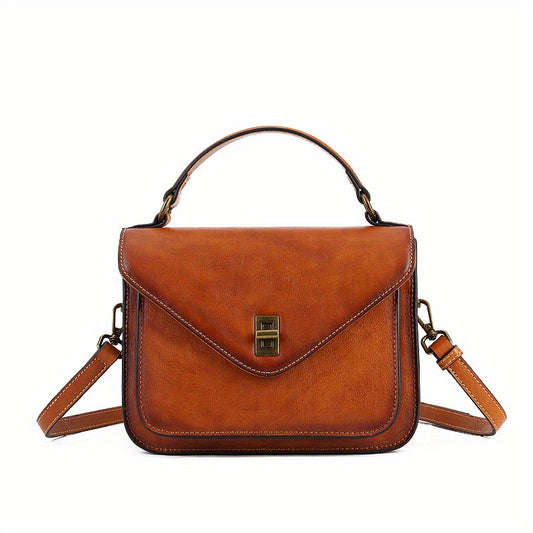 Mother's Day Gift American Street Retro Postman Baotou Layer Cowhide Women's Handbag Genuine Leather Satchel Shoulder Crossbody Bag Premium Sensation Package