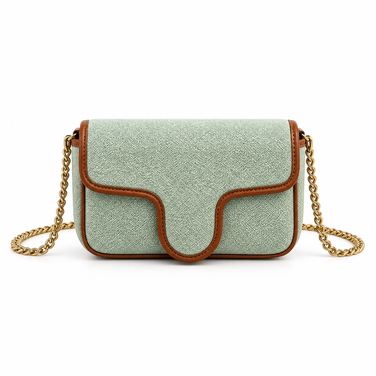 Mint Green Woven Chain Shoulder Bag
