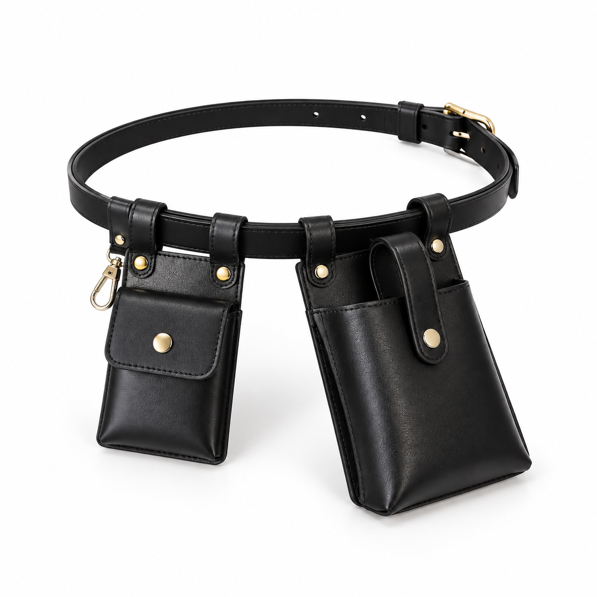 Black Dual Pouch Waist Belt Bag