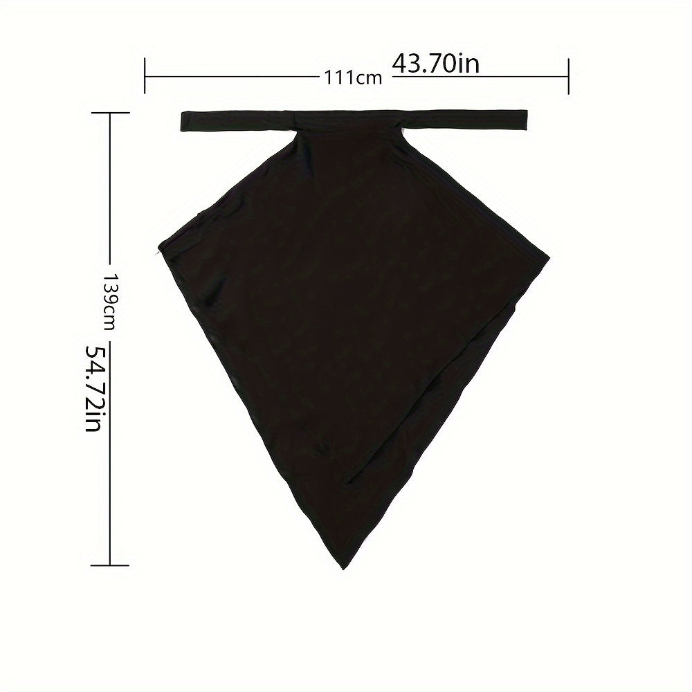 2pcs Elegant Black Polyester Hijab Robes with Pleated Sleeves - Breathable, Sun-Protective, and Stylish Khimar Abaya for Women, Perfect for Outdoor Wear, Hijab Scarf