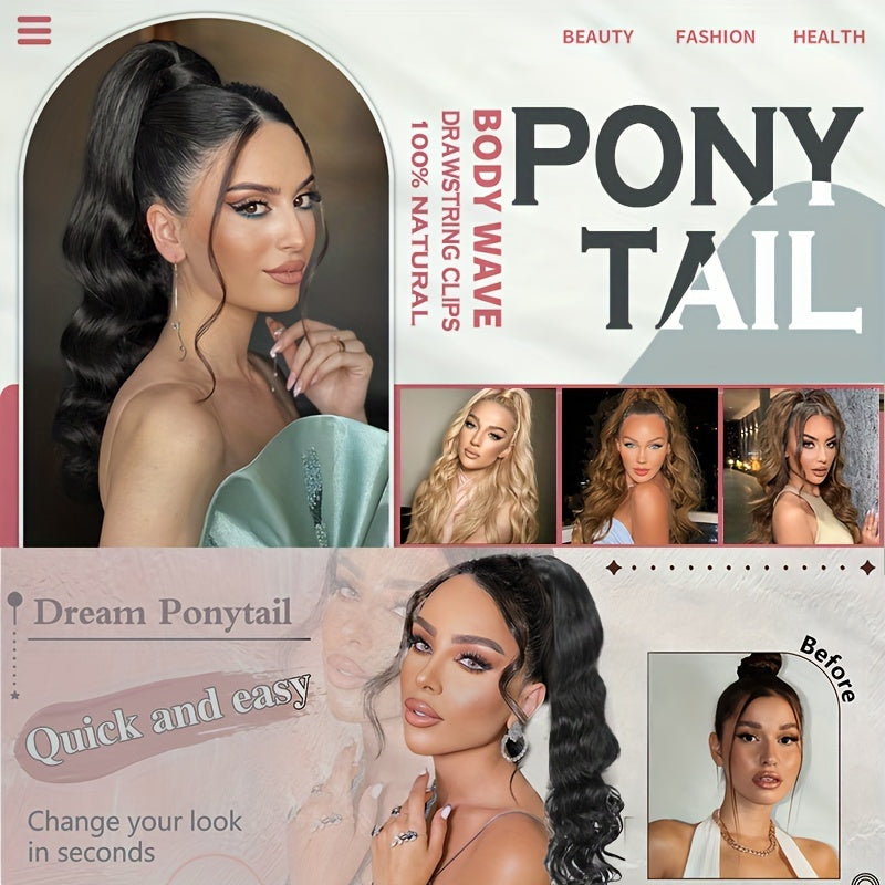 Long Curly Wavy Hair Piece Synthetic Pony Tail Extensions For Women Highlight Balayage