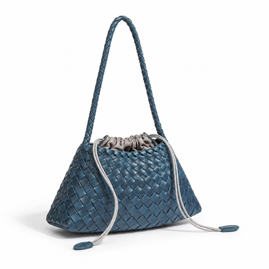 Teal Woven Drawstring Braided Shoulder Bag