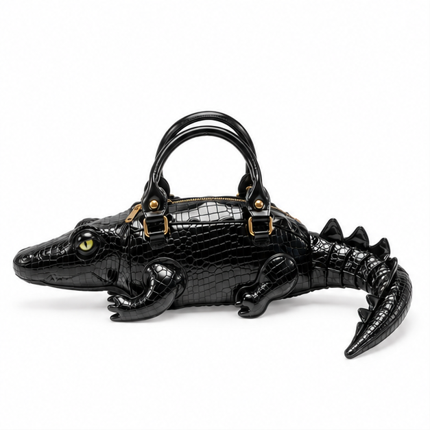 Black Crocodile-Shaped Novelty Handbag