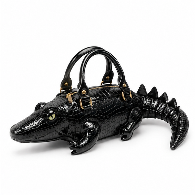 Black Crocodile-Shaped Novelty Handbag
