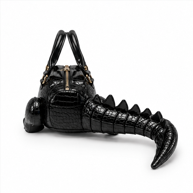 Black Crocodile-Shaped Novelty Handbag