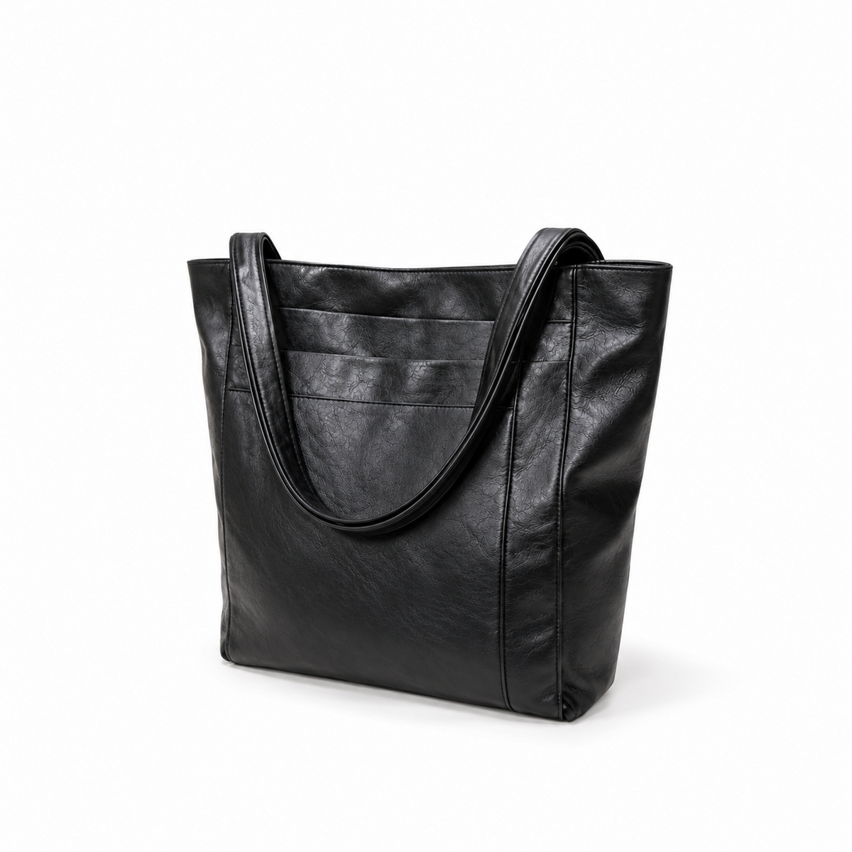 Classic Black Leather Everyday Tote Bag