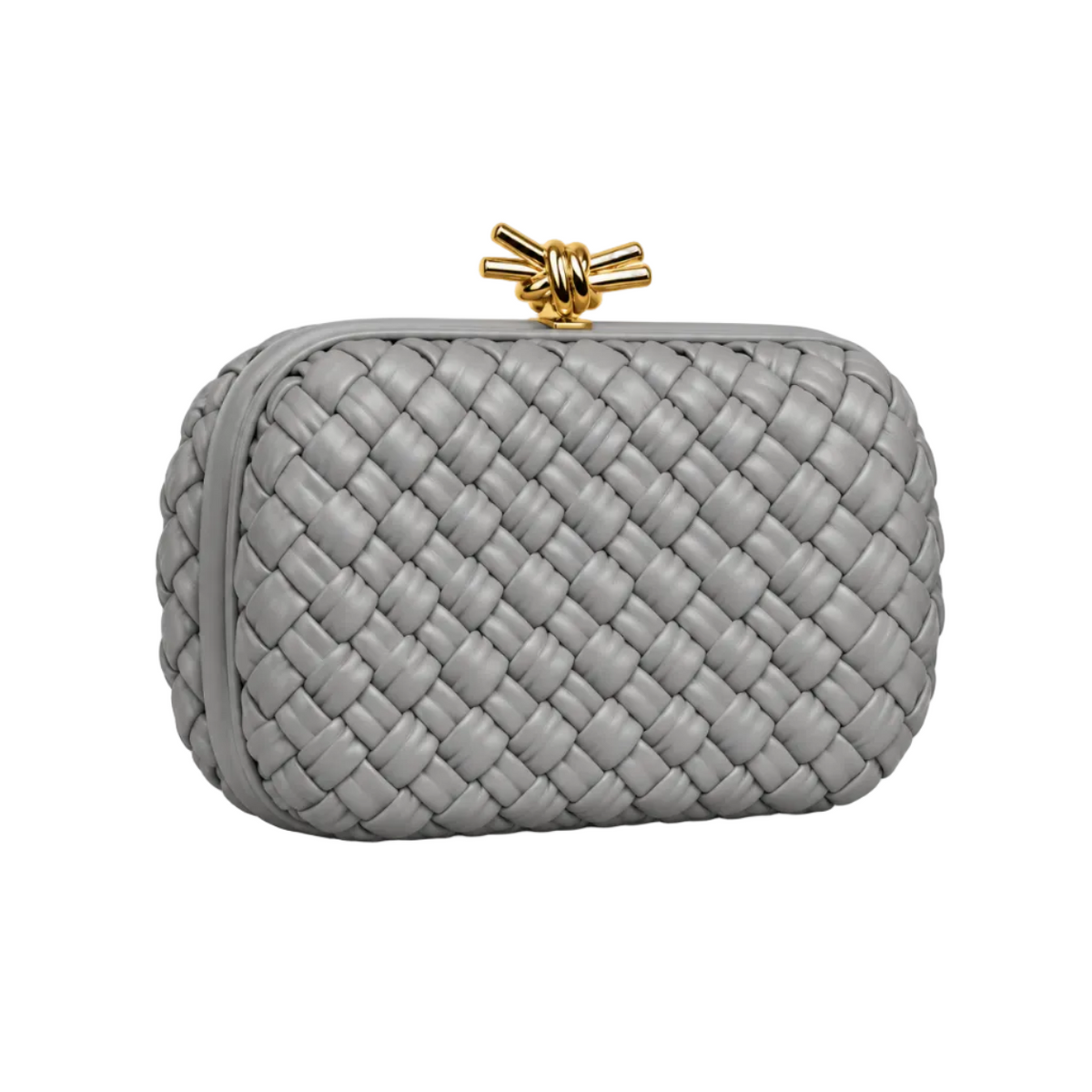 Grey Woven Clutch With Golden Knot
