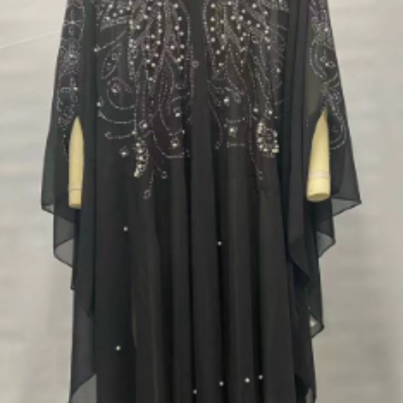Women's Autumn Long Kaftan Dress Long Bat Sleeve Hooded Rhinestone Cape Arab Abaya Dress