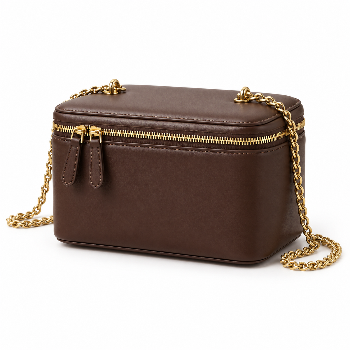 Chocolate Vegan Leather Chain Crossbody Bag