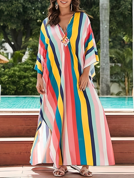 Kaftan Dresses For Women Plus Size Caftans Long Beach Swimsuit Cover Up Summer Loungewear Colorful Stripes