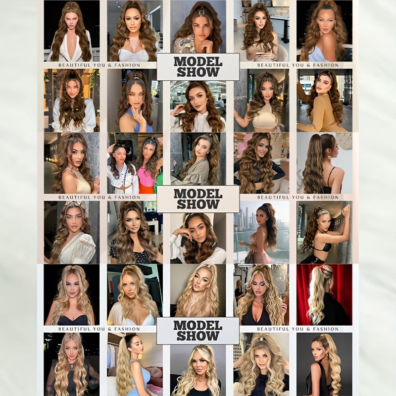 Long Curly Wavy Hair Piece Synthetic Pony Tail Extensions For Women Highlight Balayage