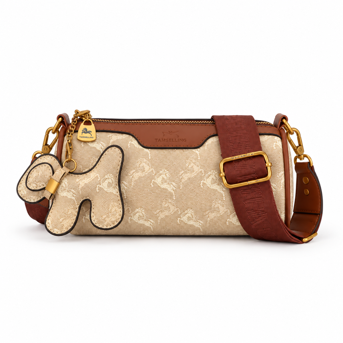 Shallow Khaki Monogram Charm Crossbody Bag