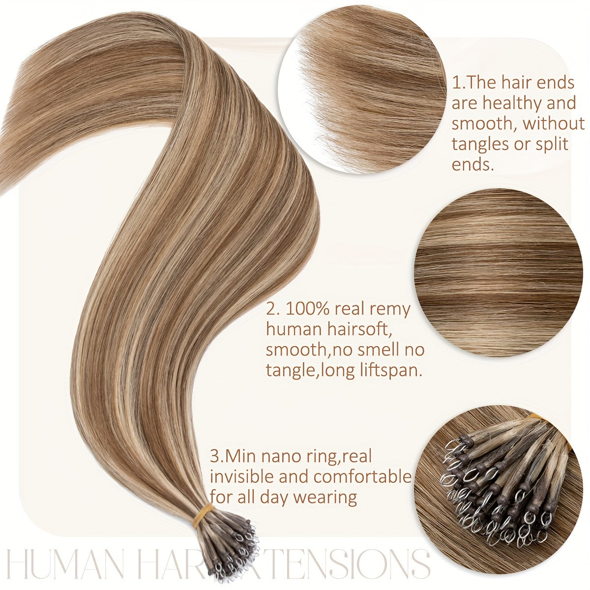 14-24 Inch 100% Remy Human Hair Extension Pre-bonded Micro Nano Rings