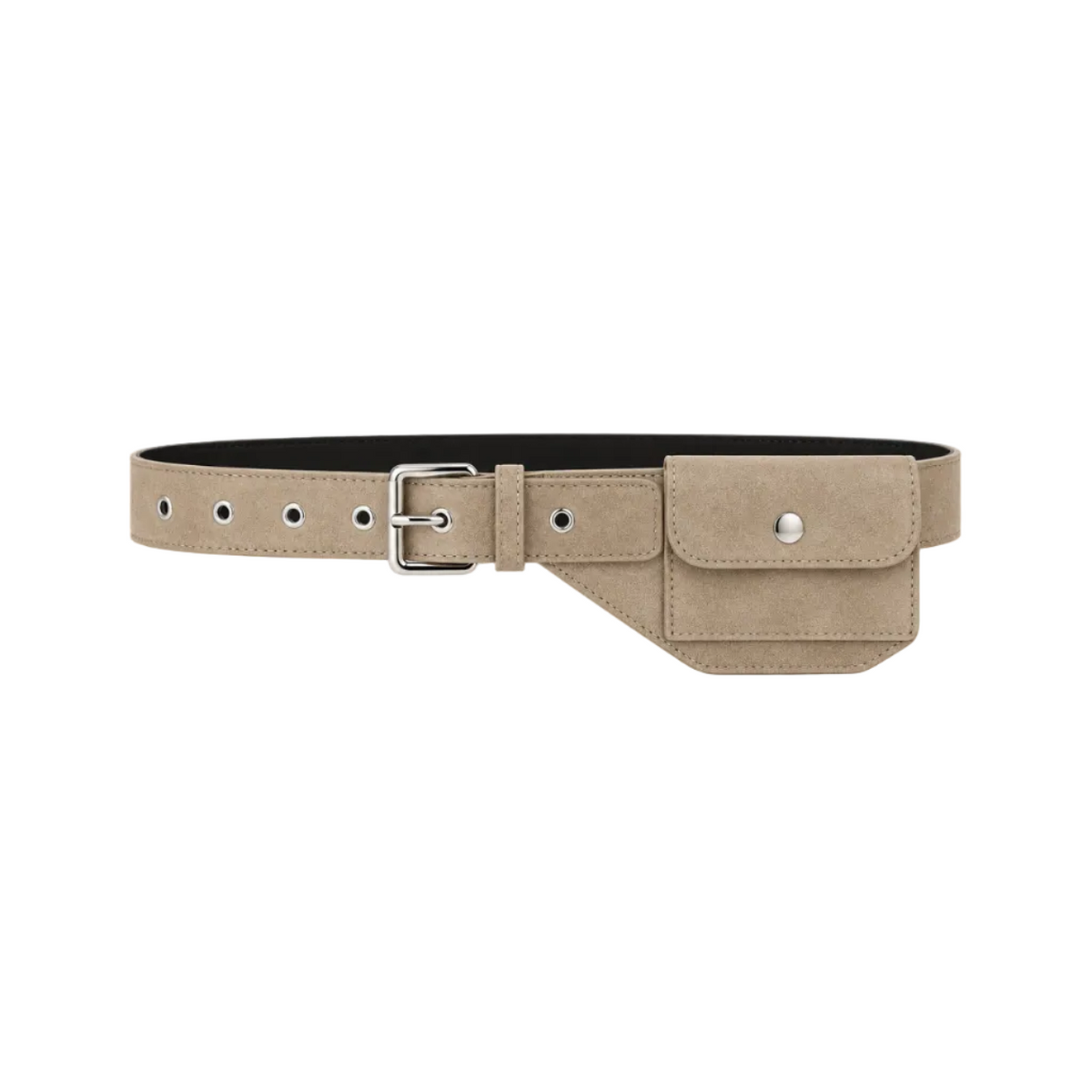 Beige Adjustable Belt With Compact Pouch