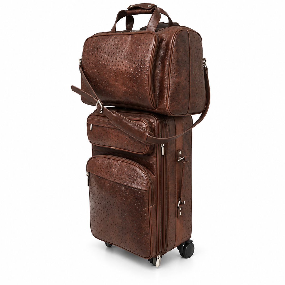 Coffee Brown Textured Trolley Luggage Set