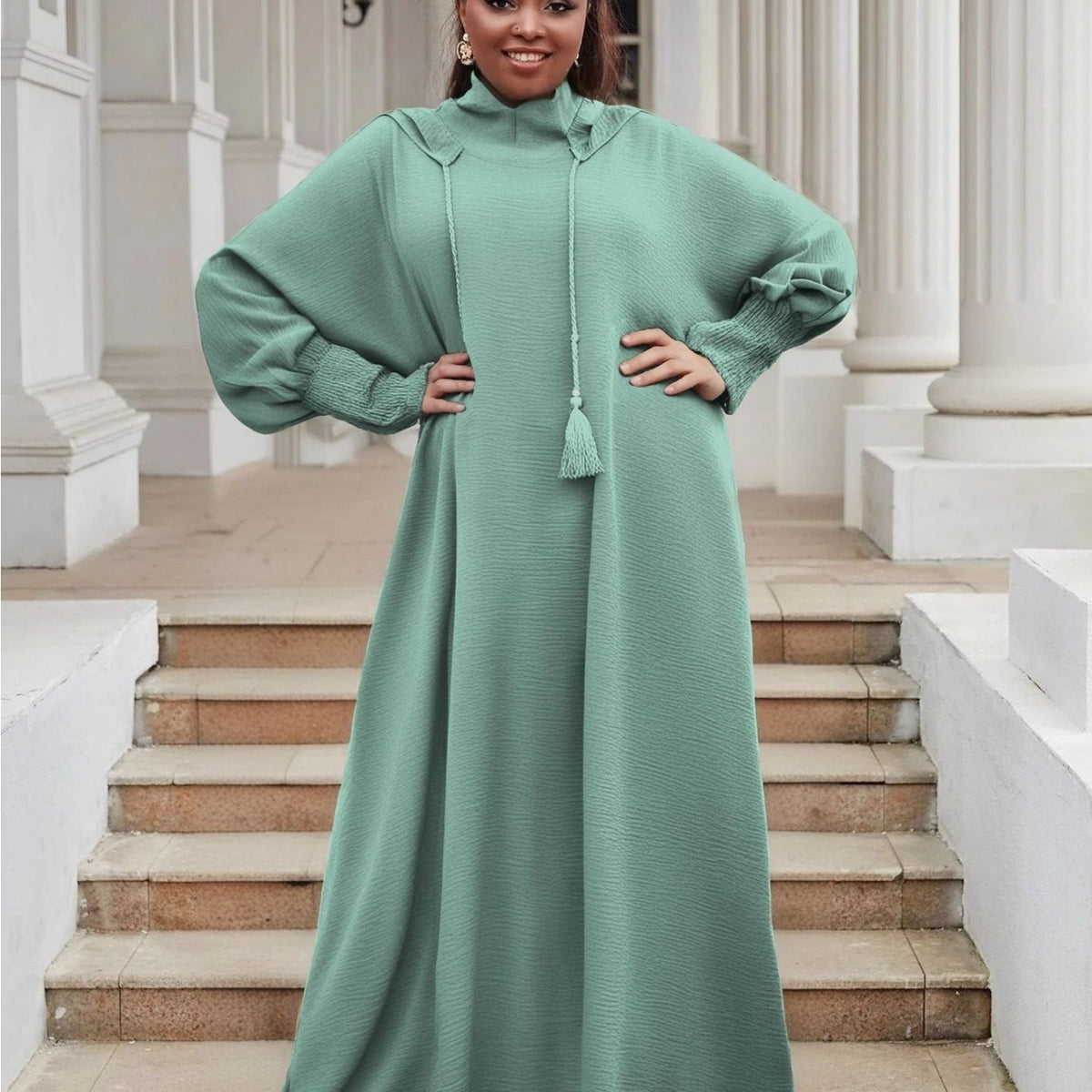 Plus Size Women's Hooded Long Sleeve Abaya - Oversized Loose Fit Solid Color Casual Elegant Gown, Machine Washable All-Season Comfort for Casual Attire, Leisure Outfit