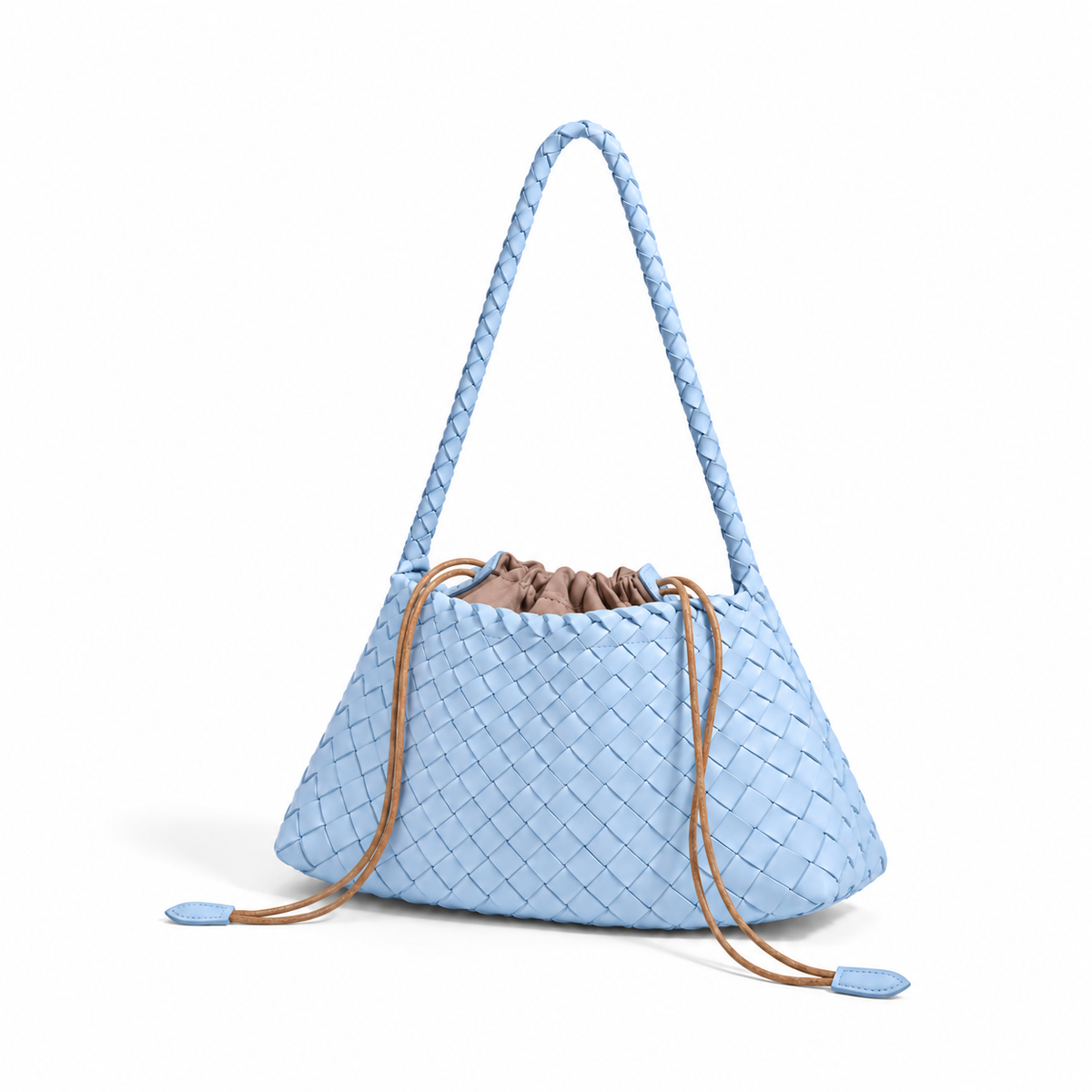 Light Blue Woven Drawstring Shoulder Bag
