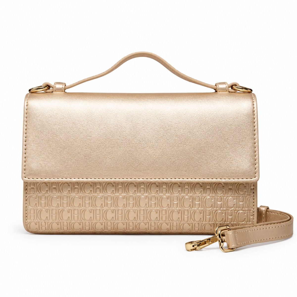 Champagne Gold Embossed Evening Leather Clutch