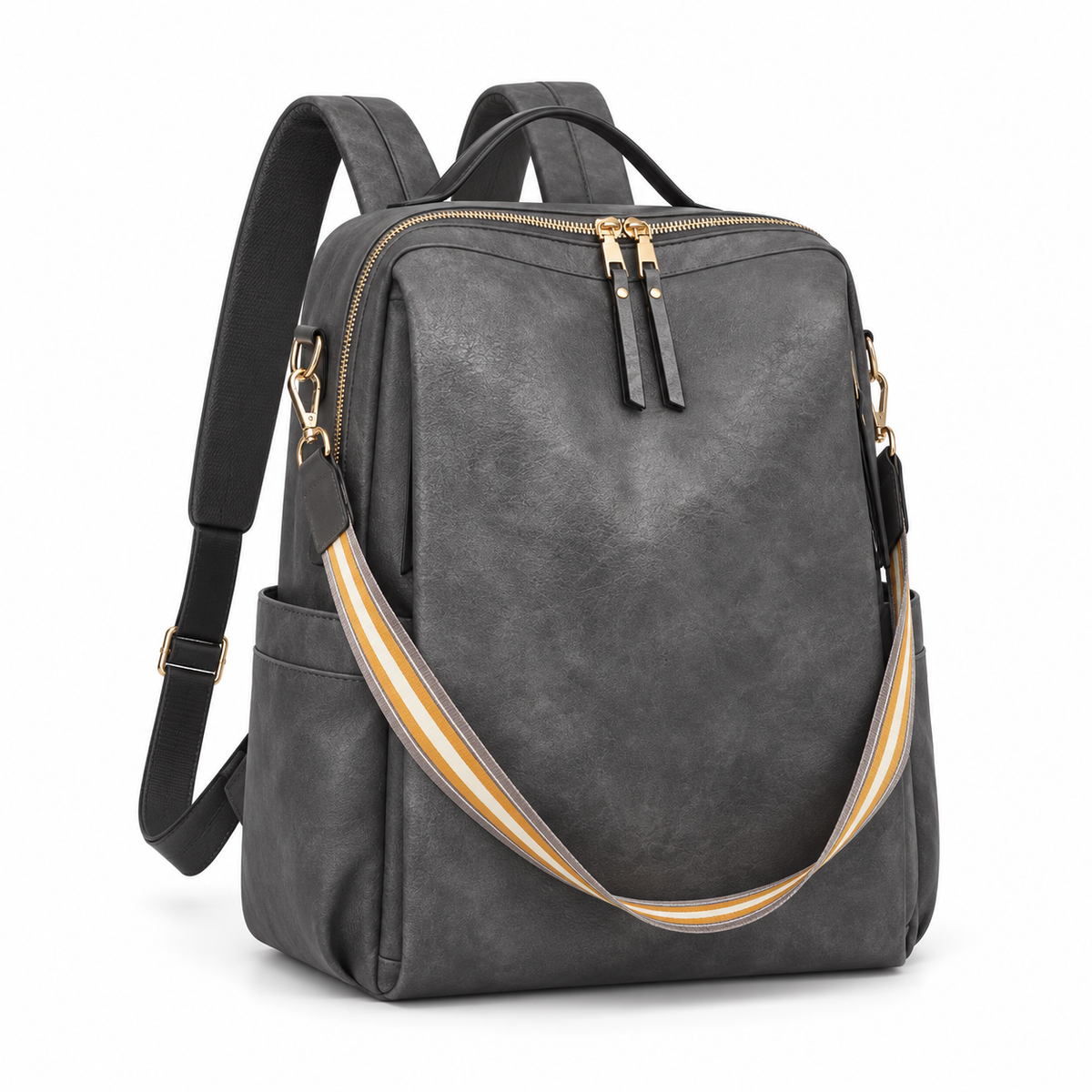Charcoal Grey Backpack With Striped Strap