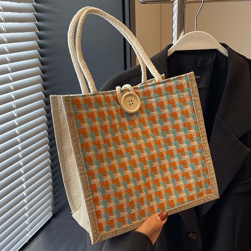 Handbag, Linen Bag, New Accessory Bag, Yellow Hemp Woven Handbag, Carrying Small Shoulder Bag