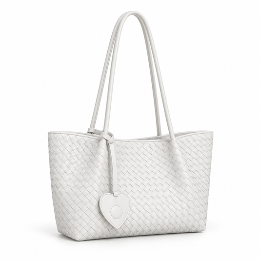 Elegant Cream Woven Shoulder Tote Bag