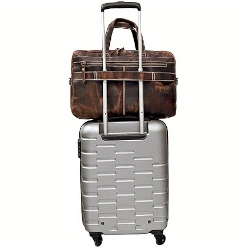 18 Inch Handcrafted Full Grain Italian Leather Briefcase for Men - Premium Brown Camo Laptop Leather Bag with 15.6" Compartment, Adjustable Shoulder Strap & Travel Luggage Attachment