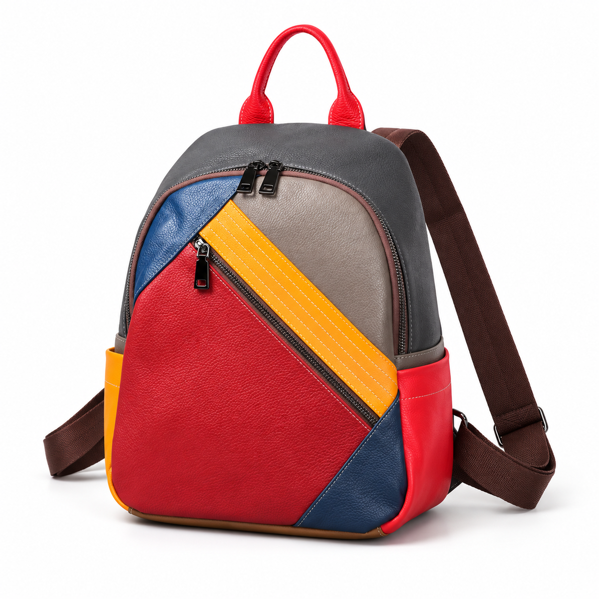 Multicolor Geometric Backpack With Zippered Pockets