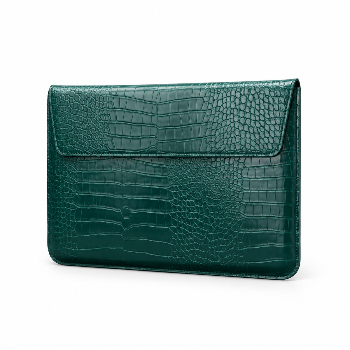 Green Crocodile Embossed Leather Laptop Bag