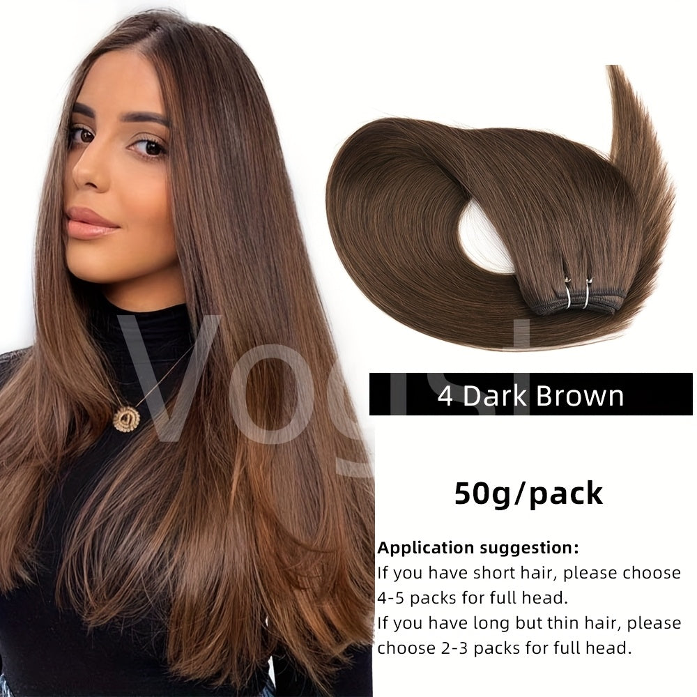 Genuine Straight Human Hair Wefts, Double Wefted Bundles Ranging from 12 to 24 Inches, Suitable for Sewing in Hair Weaves, Weighing 1.76 oz