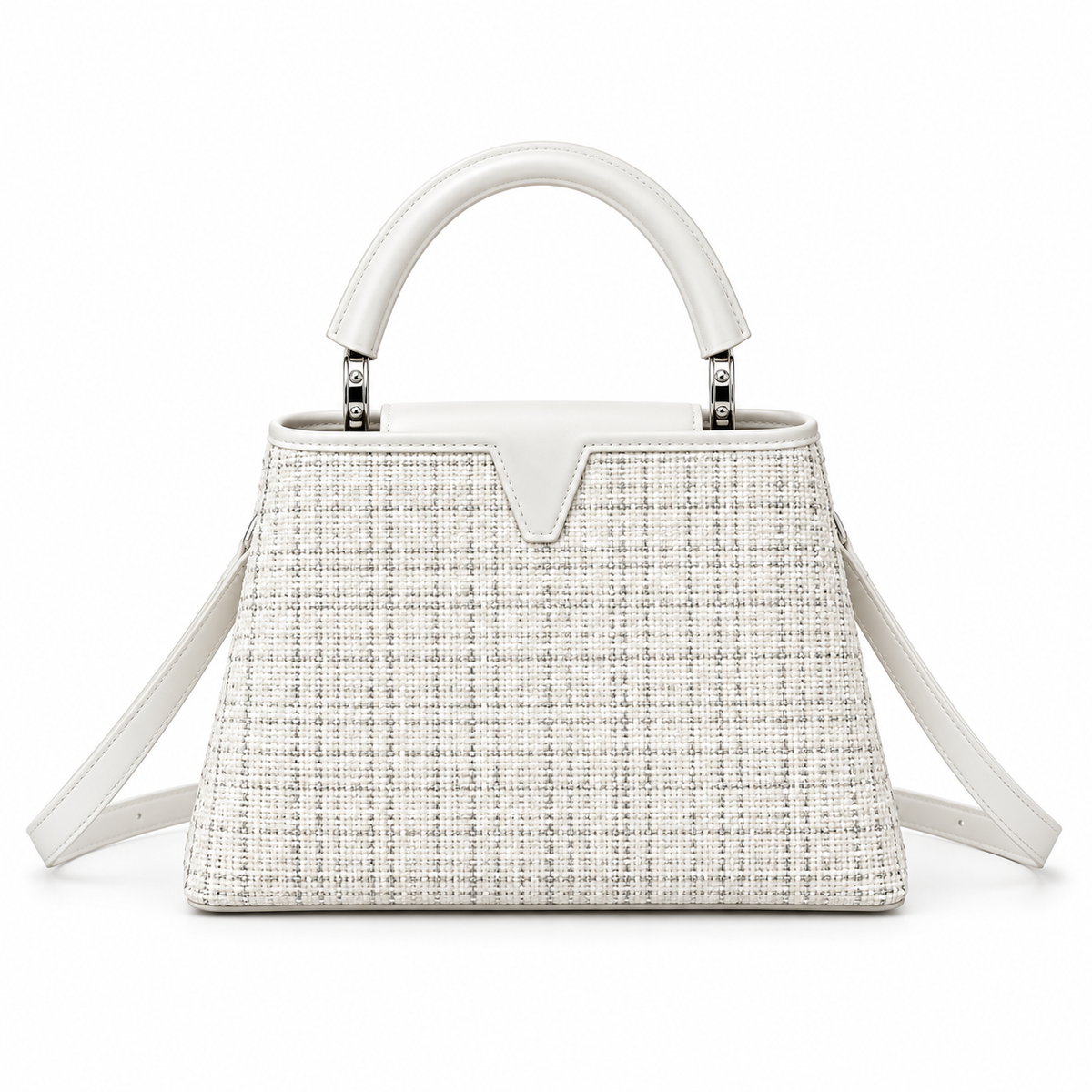 White Textured Vegan Leather Top Handle