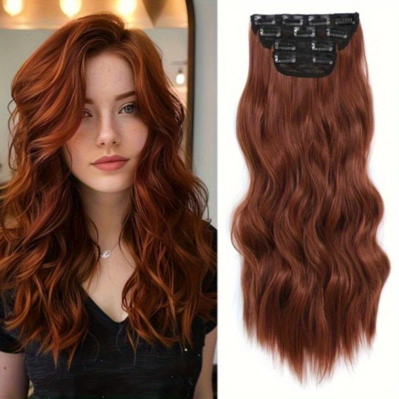 4pcs NAYOO Clip-In Hair Extensions for Women - 18" Long Deep Wavy Curly Synthetic Hairpieces, Natural Look & Feel, Easy Clip-In Installation, Elegant Style Upgrade, Hair Styling, Natural Appearance, Secure Clip Attachments