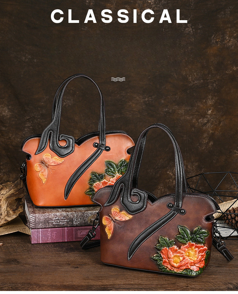 Leather Women's Handbag, Vintage One-Shoulder Crossbody Bag, Women's Cheongsam Bag Chinese Style