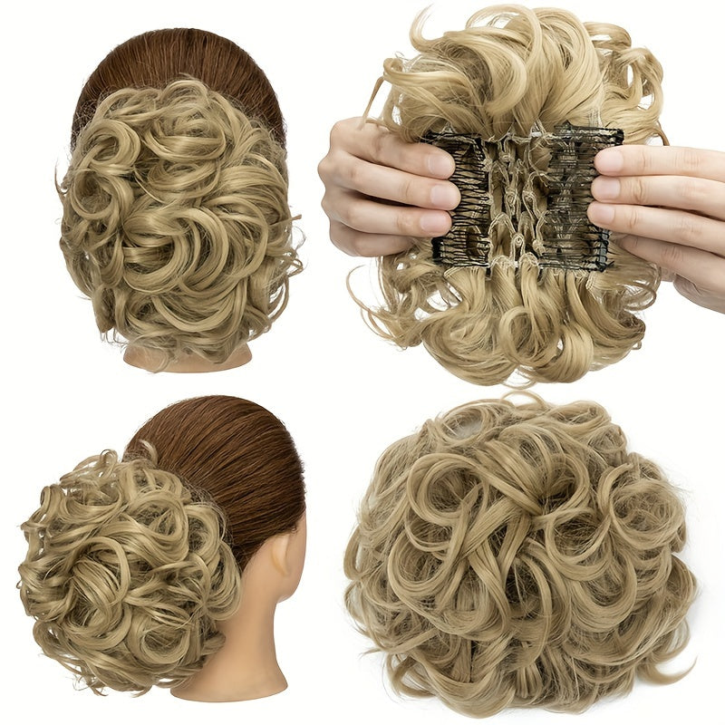 A Messy Short Lady's Hairstyle With A Clip-on Curly Hair Bun