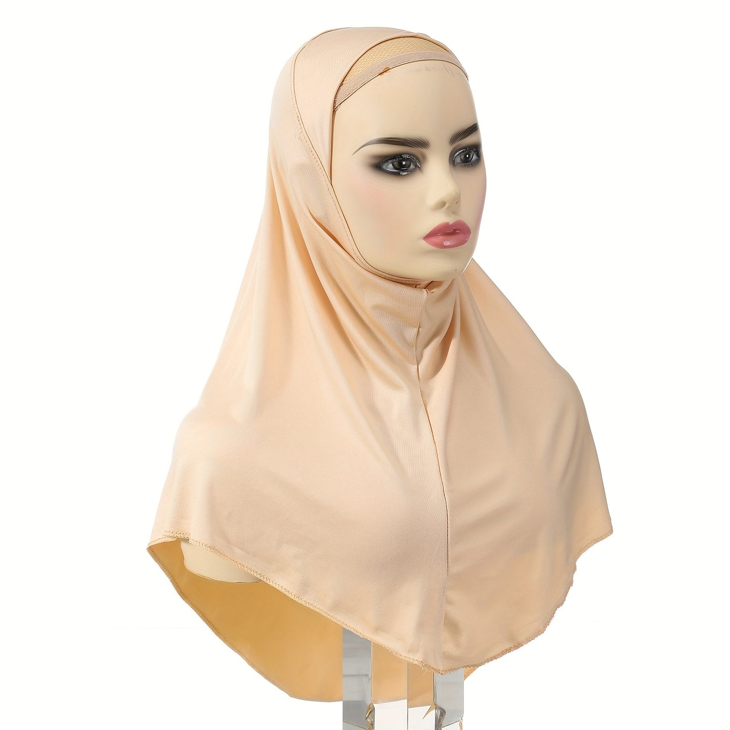 4pcs High Stretch Spandex Muslim Khimar Abaya, Ethnic Knit Hair Cap with Pullover - Solid Color Hijab, Religious Theme