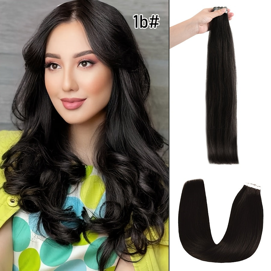 16 Packs Mini Tape In Hair Extensions Human Hair - Looking Seamless Clip-In for short hair, 12-24 Inch Lengths, Straight for Caucasian Women, Volume & Length Addition (Mini Tape System)