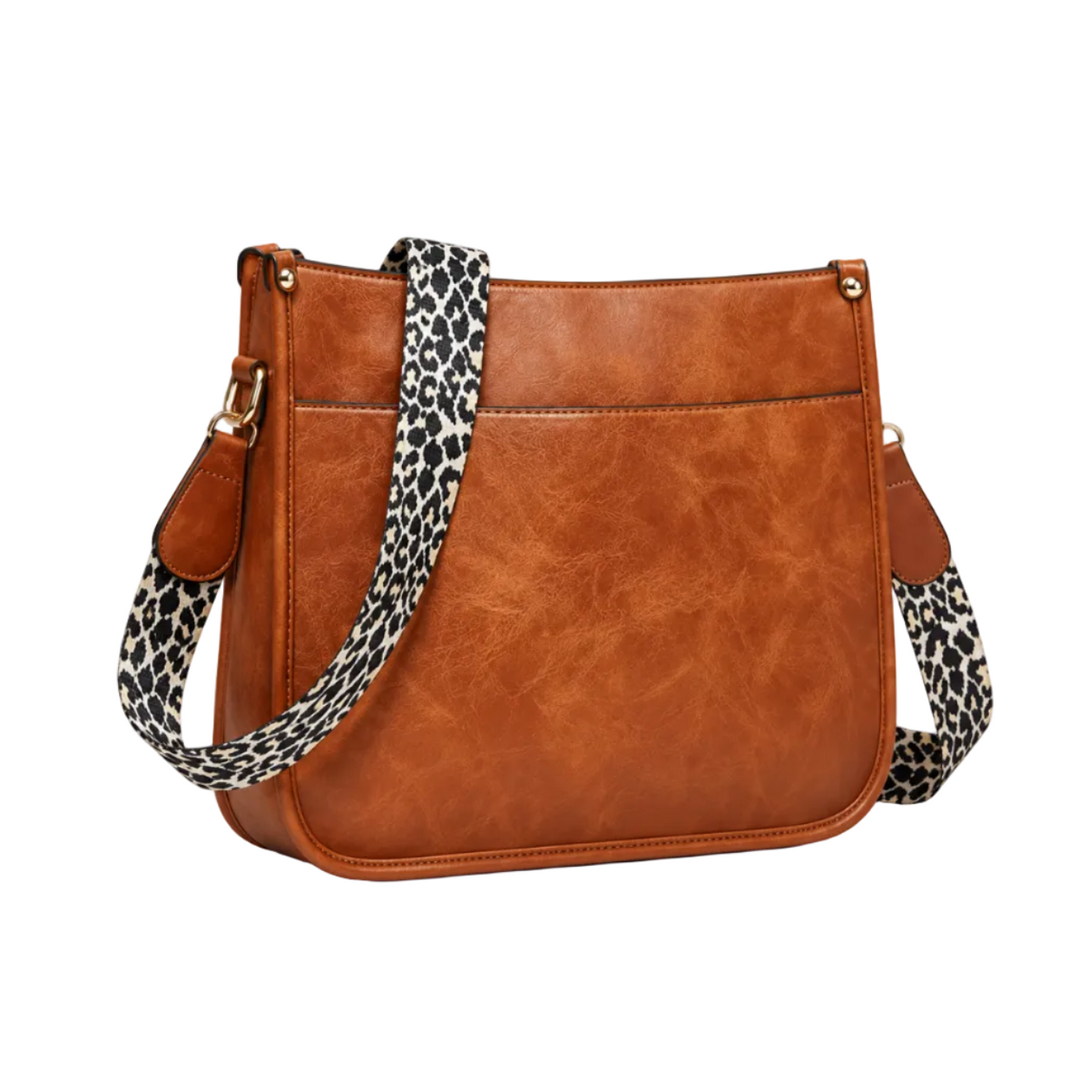 Brown Crossbody Bag With Leopard Strap