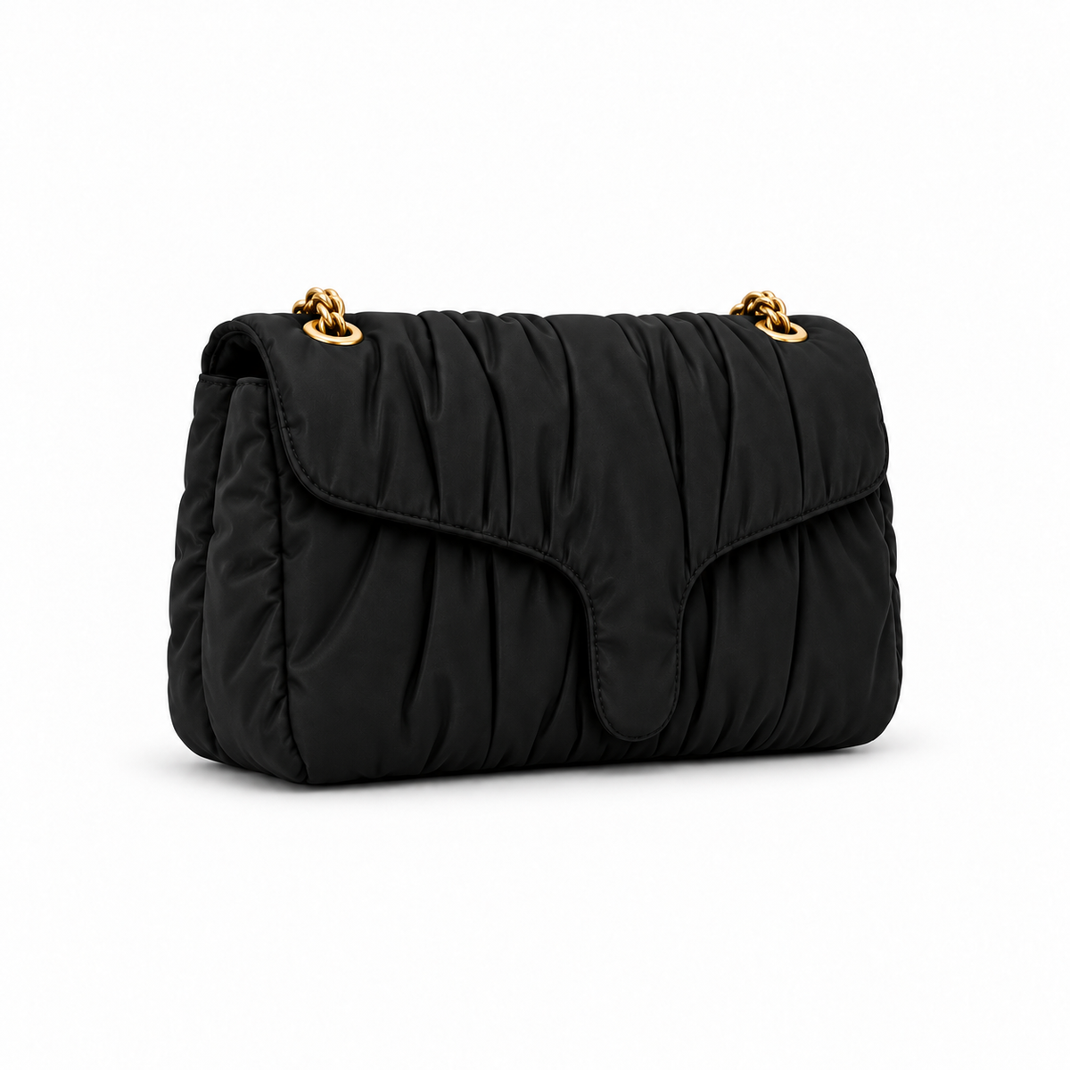 Black Ruched Padded Chain Shoulder Bag