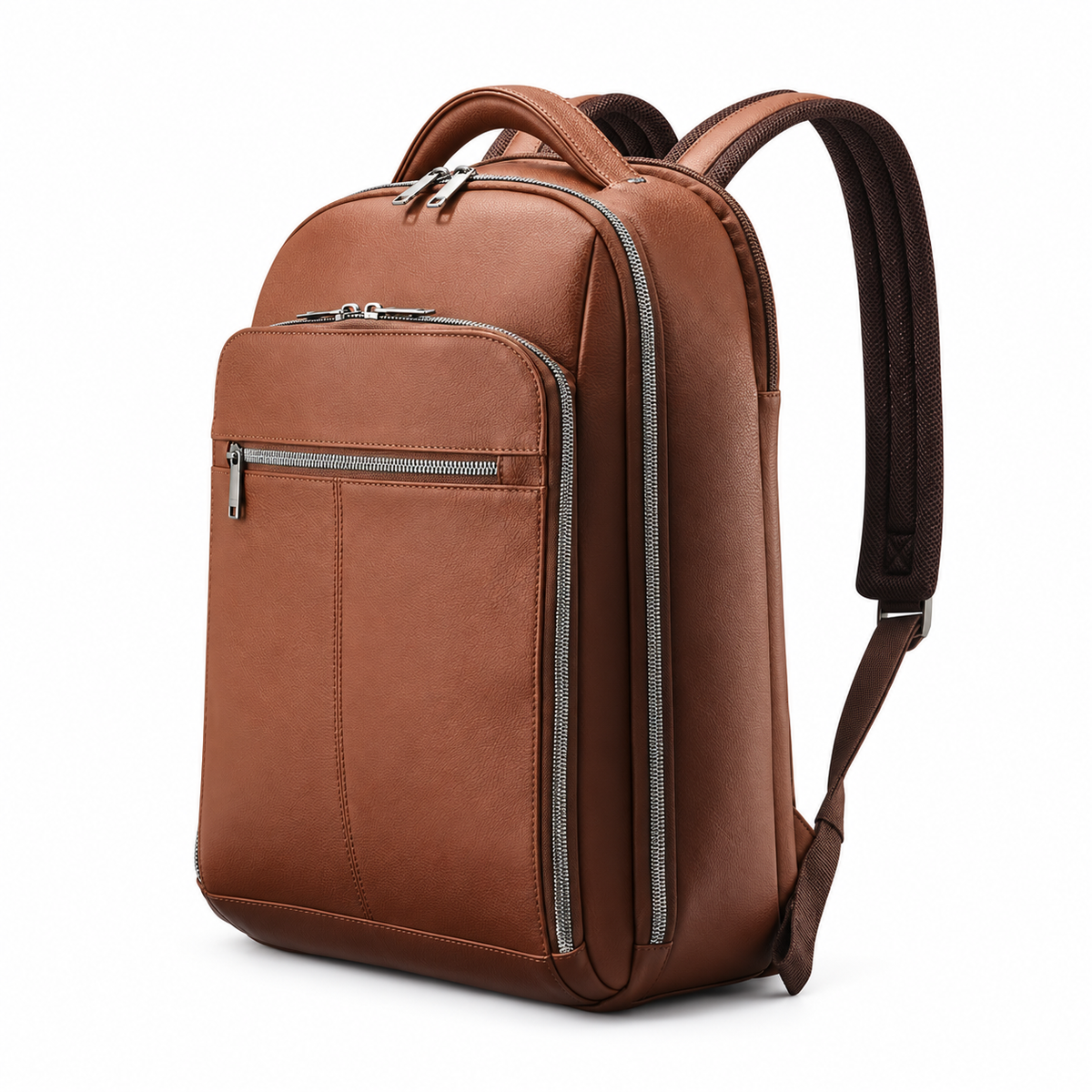 Classic Brown Backpack With Zippered Compartments