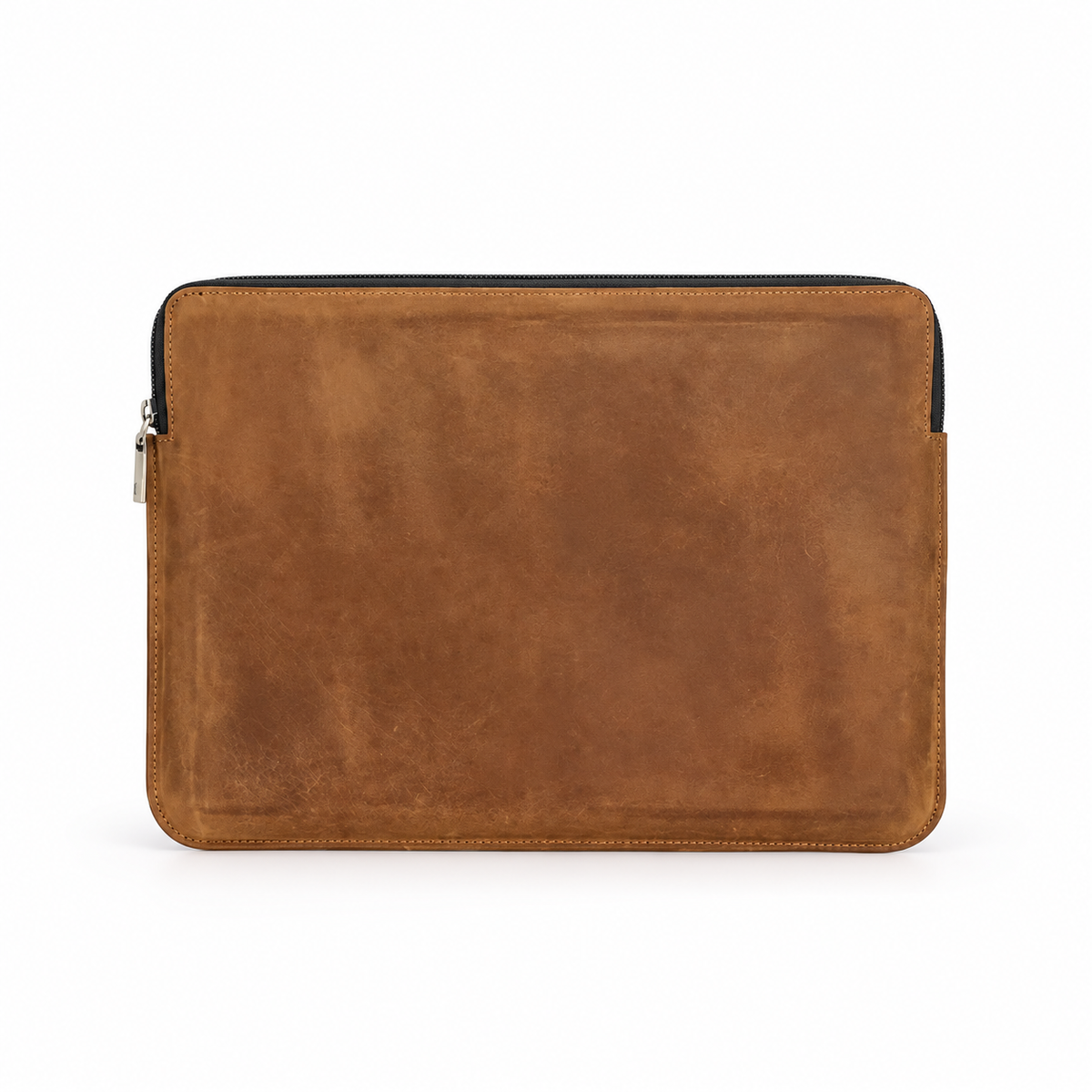Vintage Brown Leather Zippered Laptop Bag
