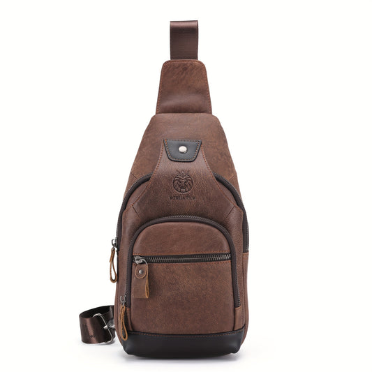 Genuine Top-Grain Leather Sling Bag - Casual Chest Pack for Men and Women, Crossbody Shoulder Daypack with Zipper Closure