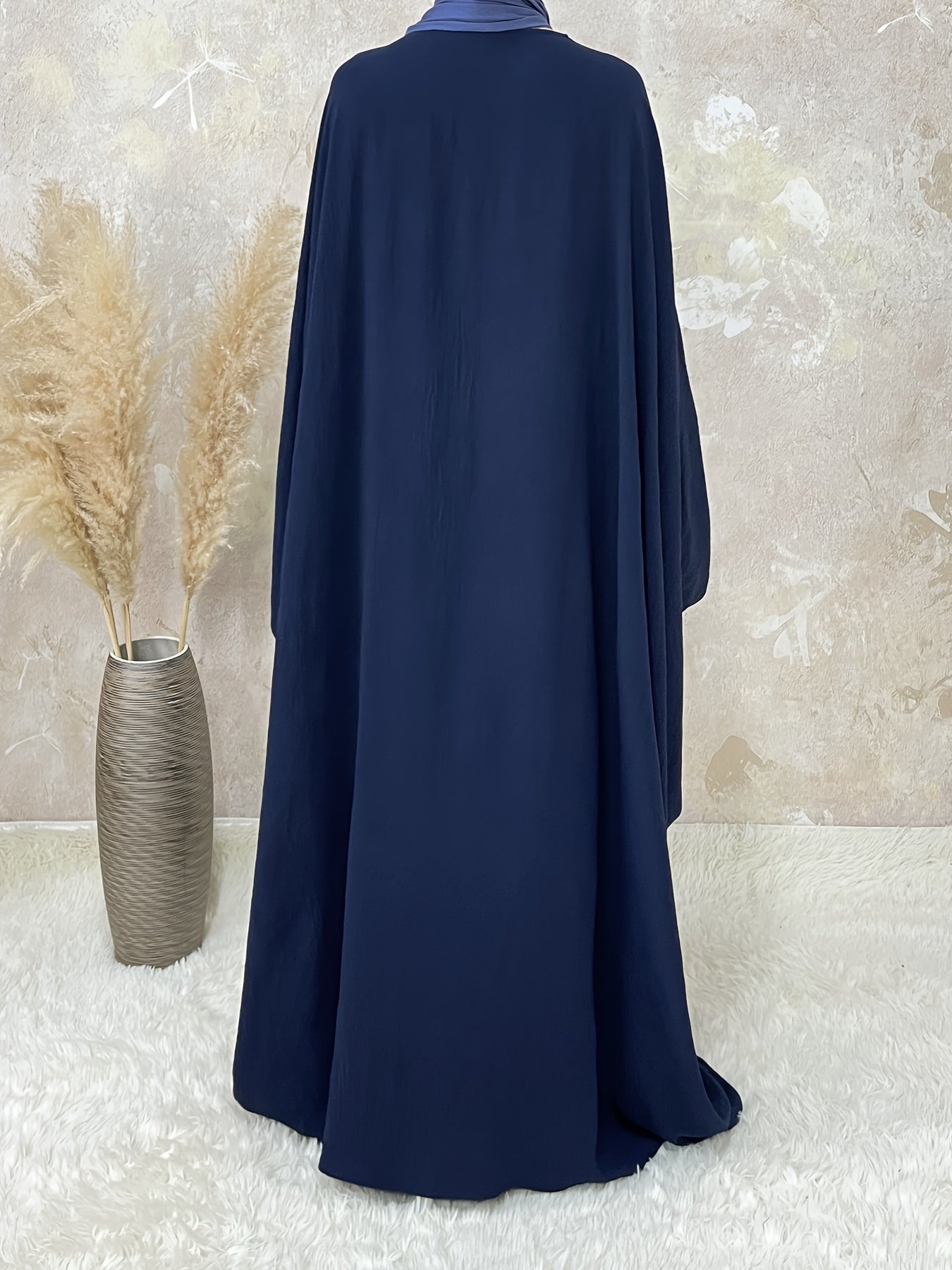 Women's Vintage Arabic Abaya Dress - Ramadan Modest Batwing Sleeve Long Dress with Waist Belt, Loose Fit Solid Black, Faux Pockets for All-Season Wear, Muslim Dress, Modest Apparel