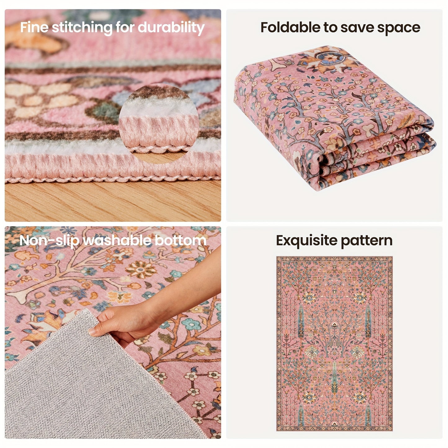 Floral Plant Living Room Rugs, Printed Mat, Valentine's Day Carpet, Modern Pink Non-Slip Soft Mat, Game Room, Dormitory, Bedroom, Living Room