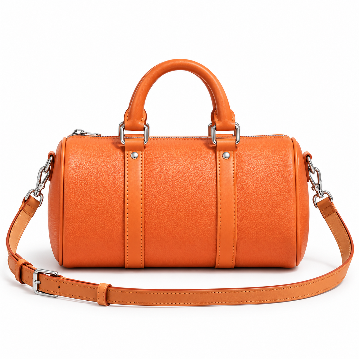 Vibrant Orange Barrel Bag With Strap