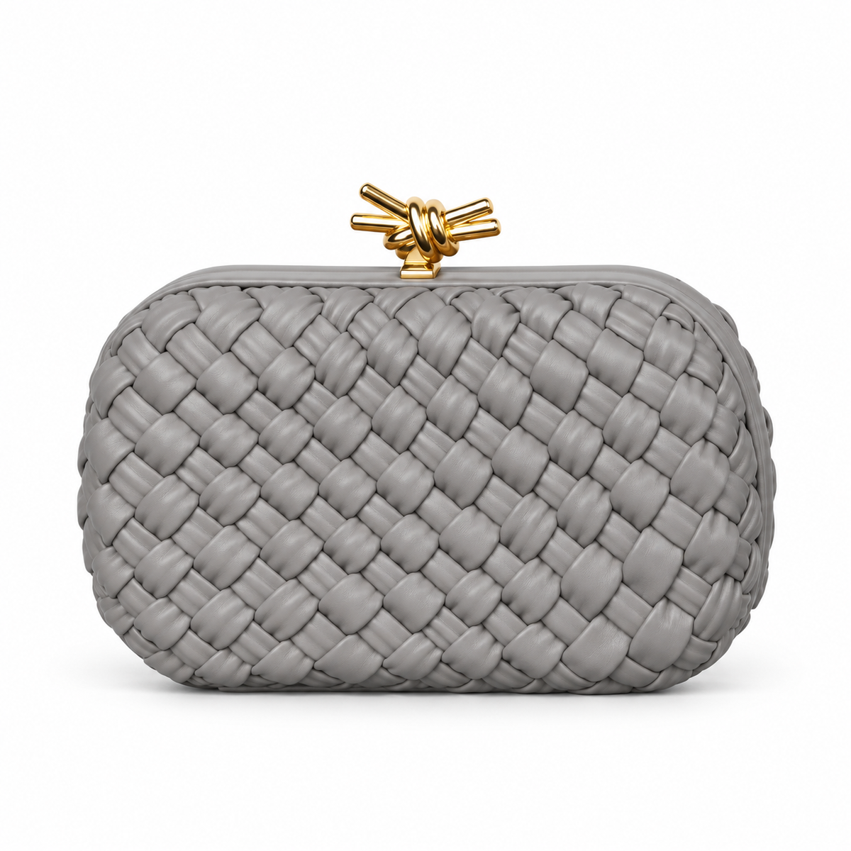 Grey Woven Clutch With Golden Knot