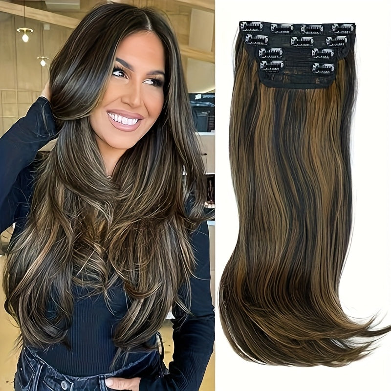 Clip In Hair Extensions, Hair Extensions for Women Straight Layered Hair Extensions Synthetic Heat Resistant Long Wavy Daily Use 20 Inch