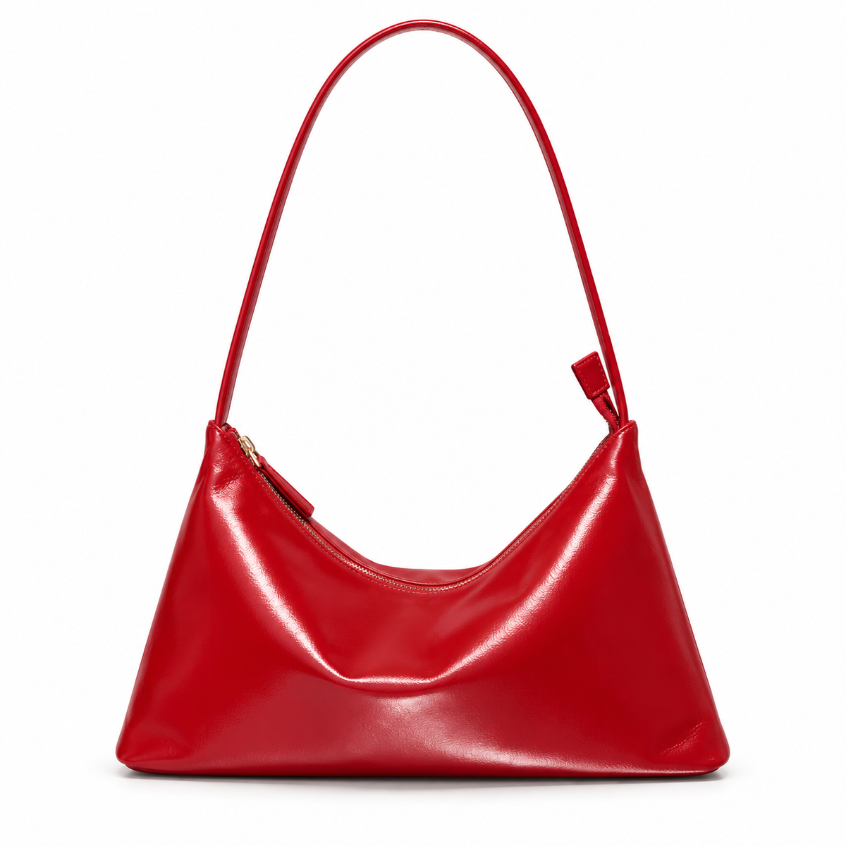 Elegant Red Glossy Hobo Shoulder Bag